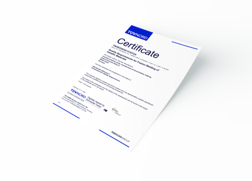 [Translate to Chinesisch:] DIN EN ISO 3834 part 2 – Quality Requirements for Fusion Welding of metallic Materials